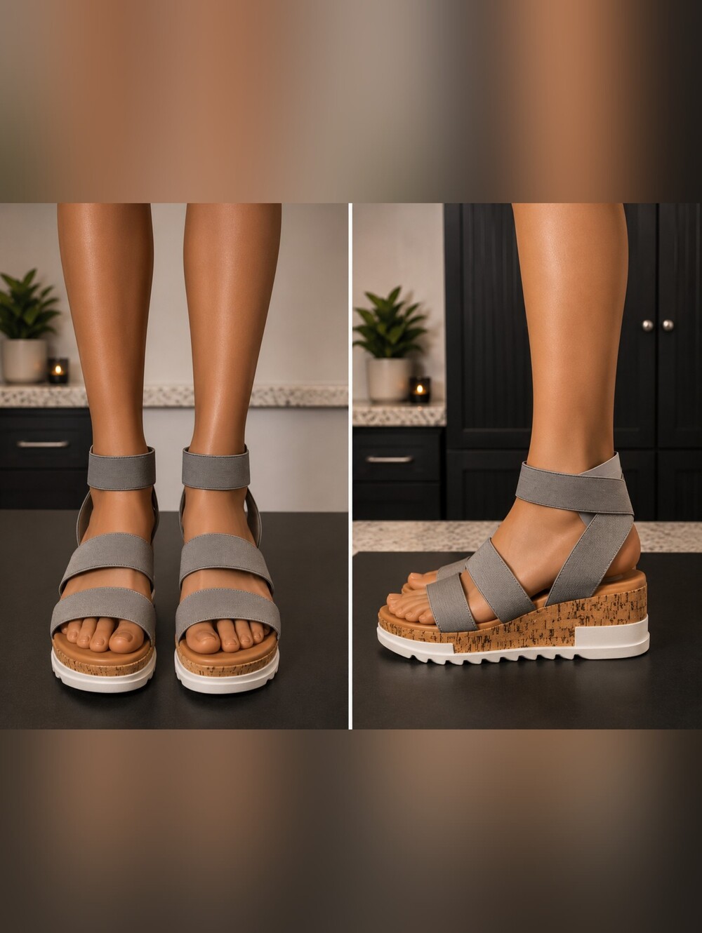 Steve Madden Gray Cork Platform Elastic Strap Sandals